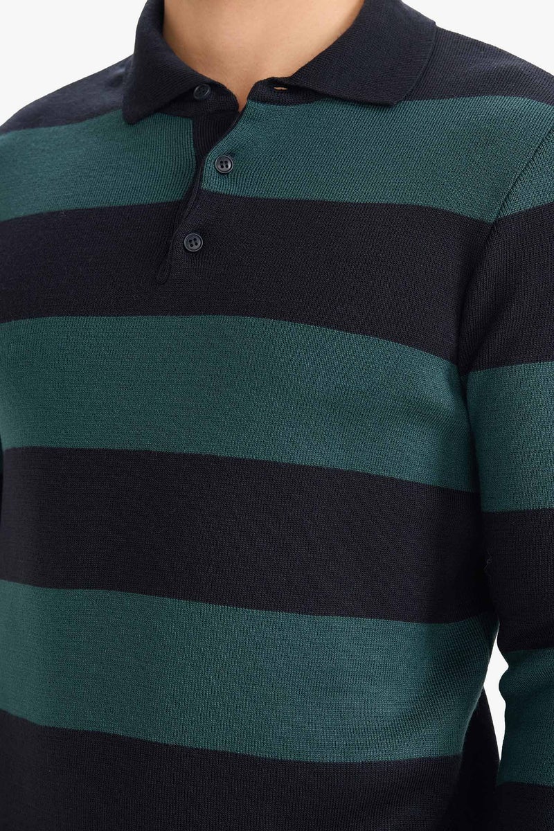 DeFacto Green Man Standard Fit Polo Collar Knitwear Pullover Casual - Image 4
